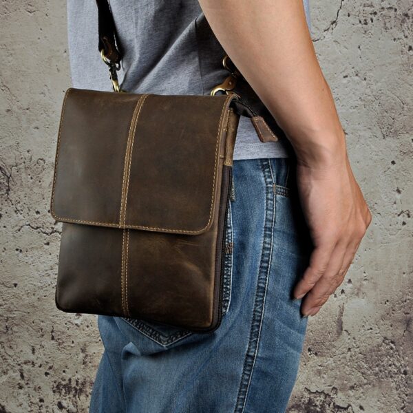 men's slim leather messenger bag